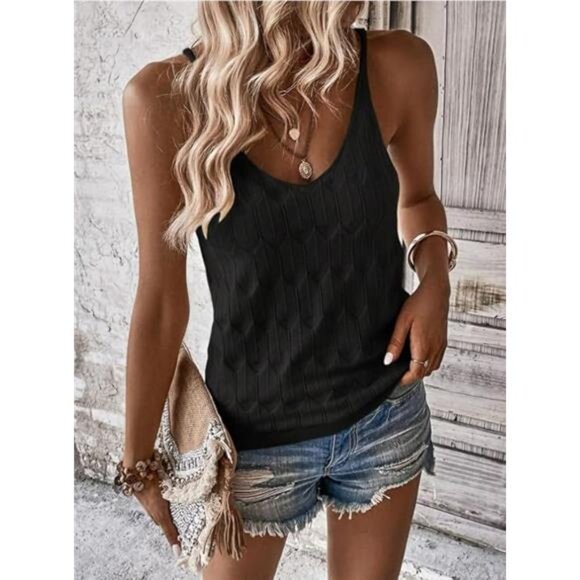 Tops - Womens Tank Tops V Neck Black